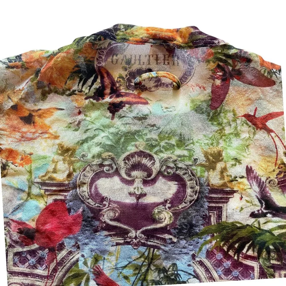 🌟RARE Jean Paul Gaultier Couture Unisex Soleil Mesh Tattoo Flamingo + Floral Top - Picture 5 of 9